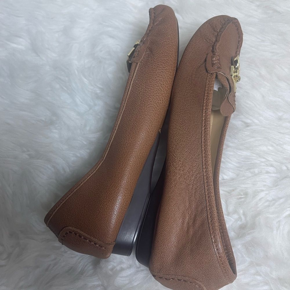 Michael Kors Hamilton Tan Leather Moccasin MK Logo accent SZ8.5 - Picture 6 of 10